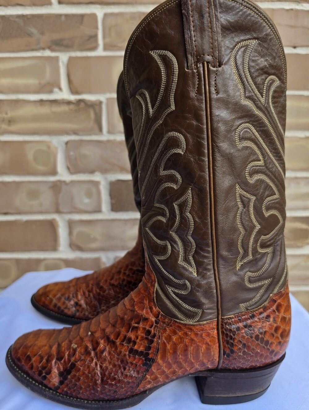Tony Lama Women’s 9B Python Snakeskin Cowboy Boots Cognac Brown Western Exotic